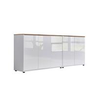 Sideboard Mailand Set 10 Weiß/Eiche - Weiß Hochglanz/Schwarz, MODERN, Holzwerkstoff/Kunststoff (184,5/73/33cm) - MID.YOU
