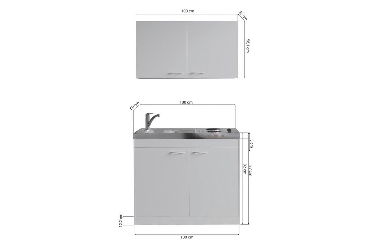 Miniküche Levin m. Geräten Weiß - Weiß, Basics, Holzwerkstoff/Kunststoff (100cm) - Respekta