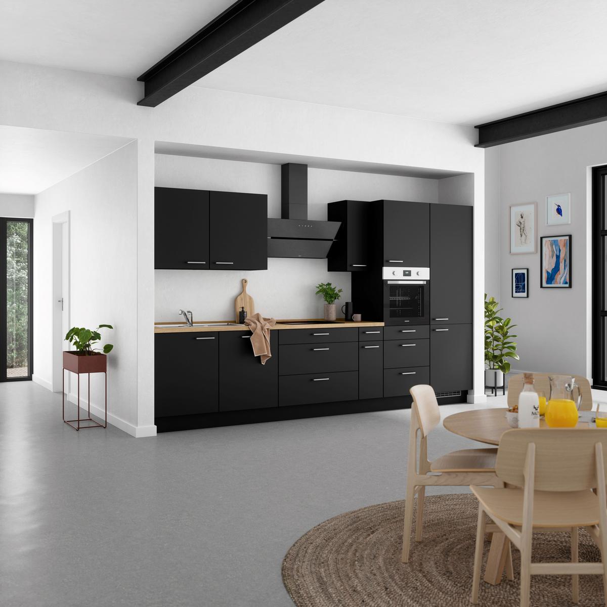 Küchenblock Touch High m. Geräten Schwarz - Edelstahlfarben/Eichefarben, MODERN, Holzwerkstoff/Metall (360cm) - Nobilia