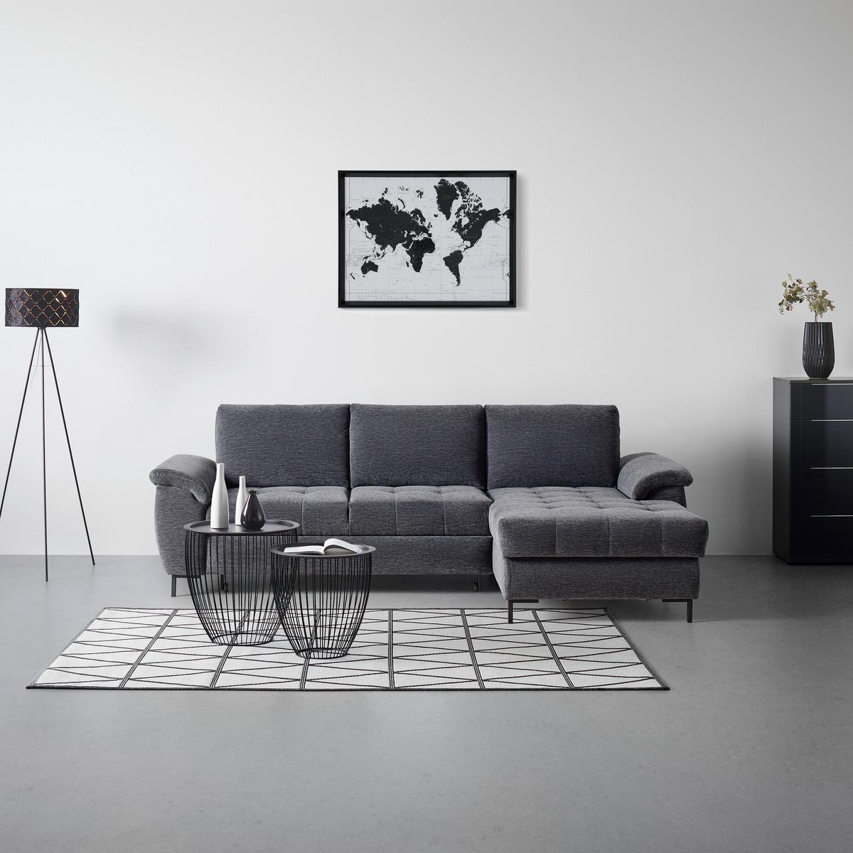 Ecksofa Focus L Grau Chenille - Schwarz/Grau, KONVENTIONELL, Holz/Textil (167/256cm) - Based