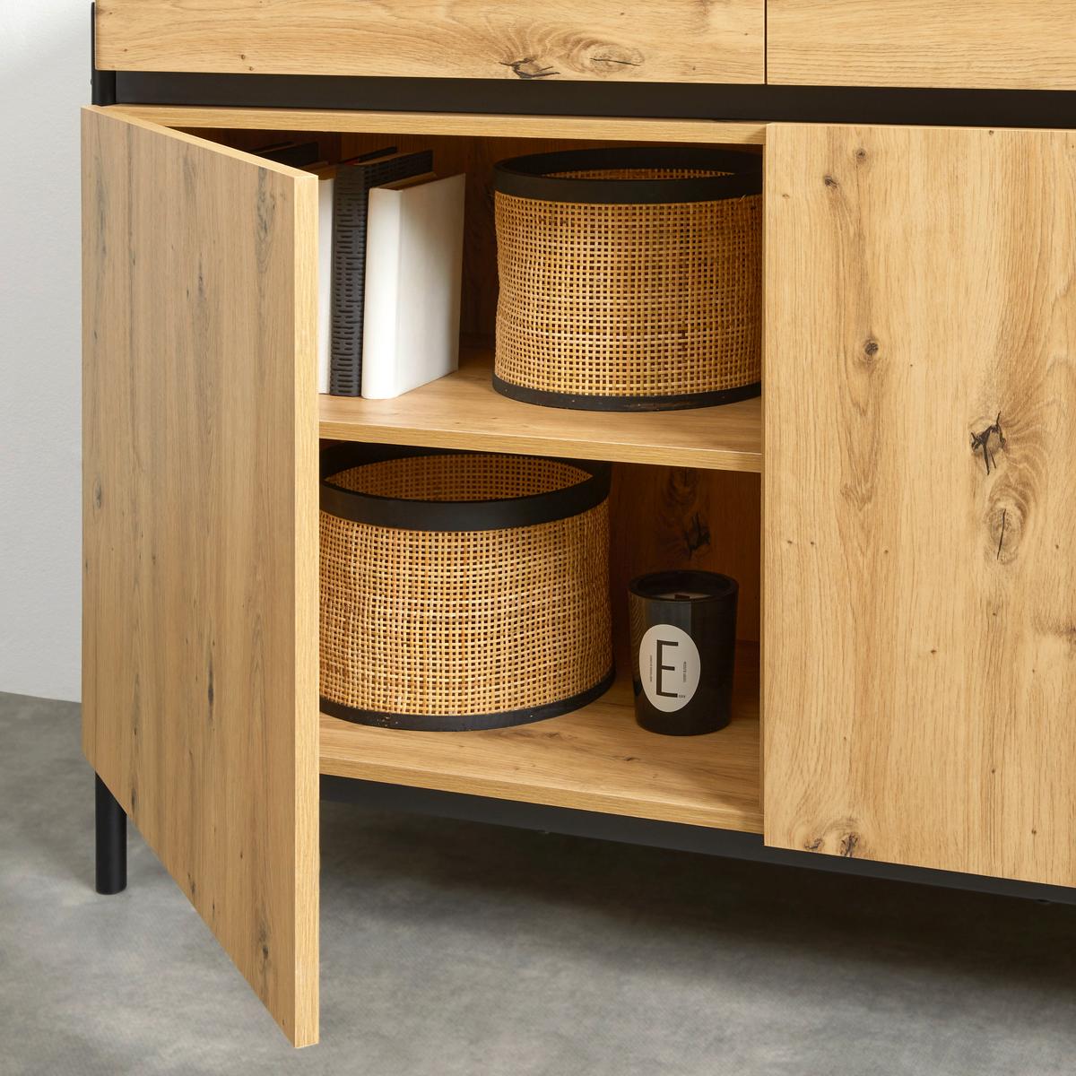 Sideboard Jasmina in Eichenfarben/Schwarz massiv - Eichefarben/Schwarz, Modern, Holz/Metall (118/90/41,5cm) - Bessagi Home