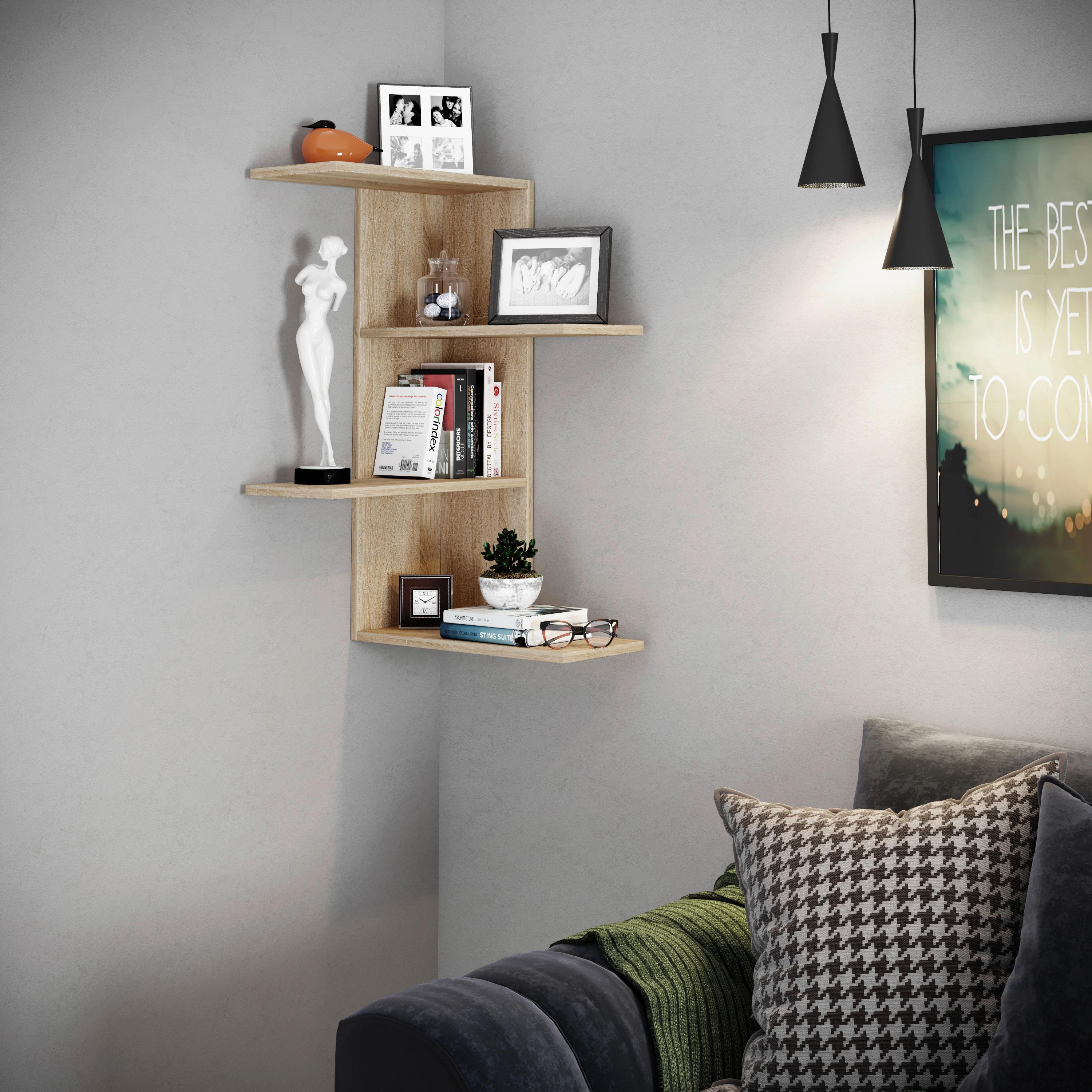 Stenski Regal Balos, Hrast - hrast sonoma, Moderno, leseni material (45/77/45cm) - MID.YOU