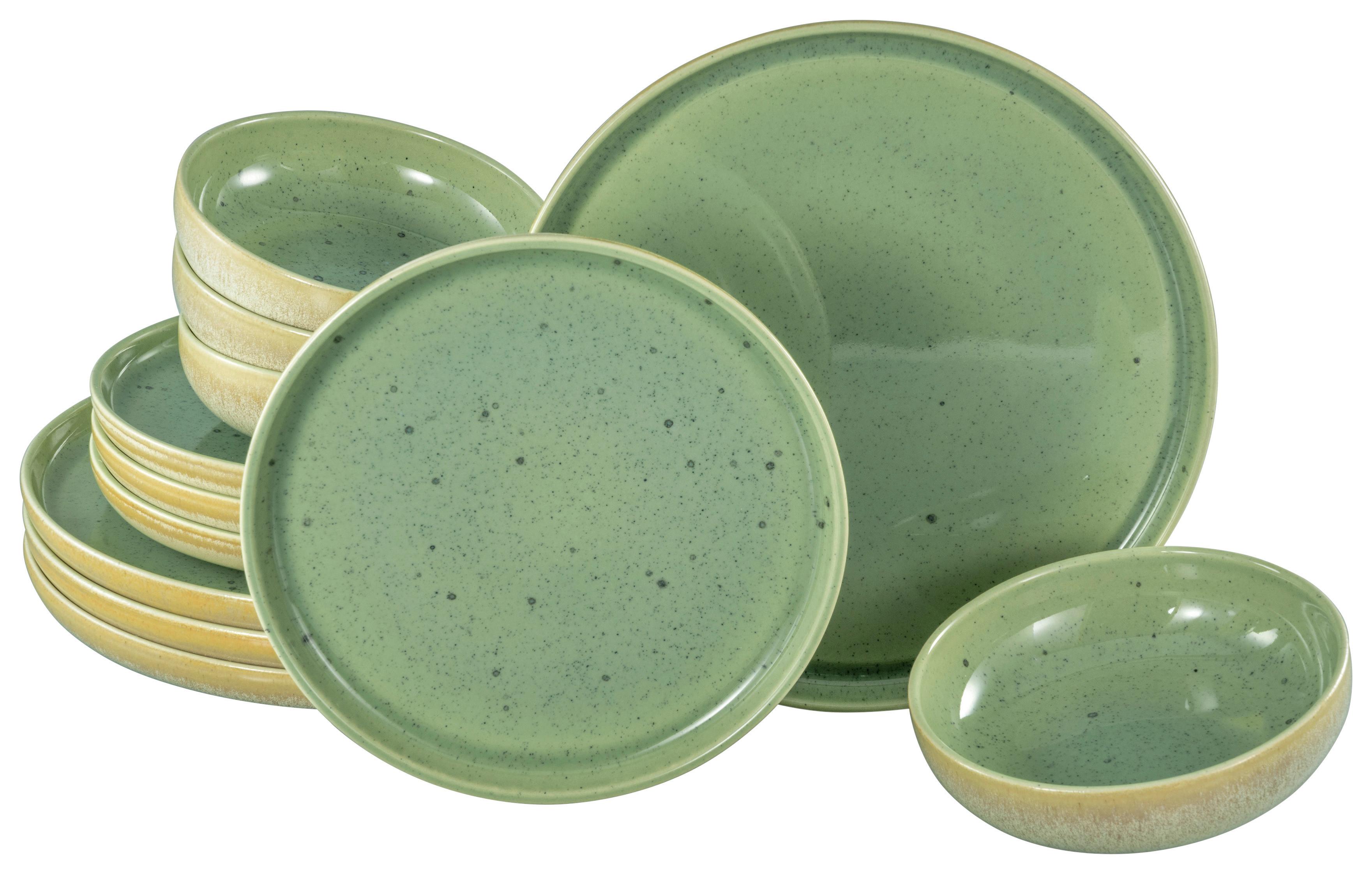 Jedilni Servis Romana, 12-Delni - krem barve/zelena, Design, keramika - Creatable