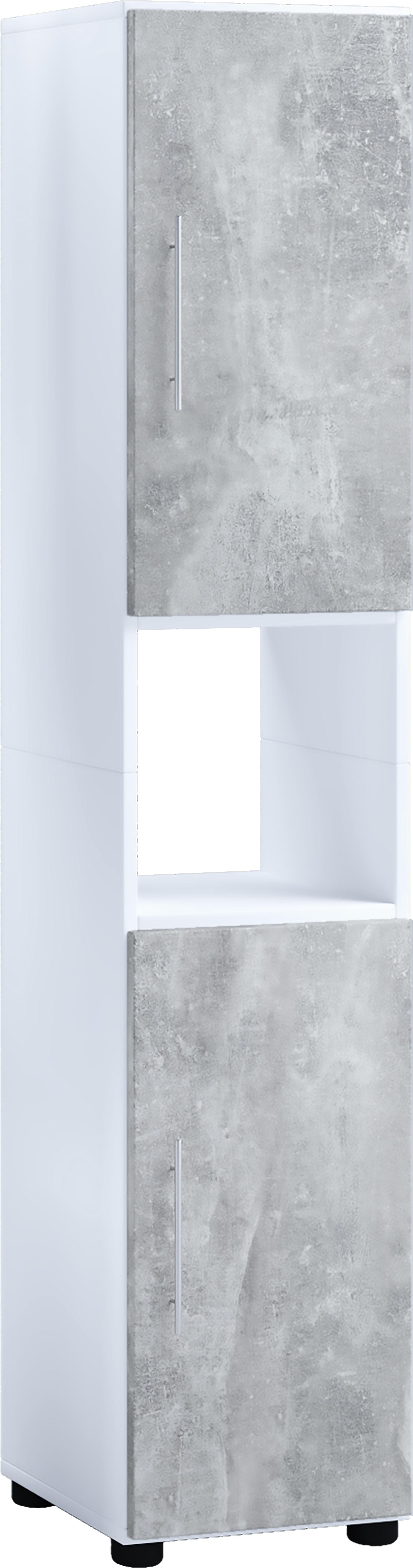 Hochschrank Flandu ca. 31x160 cm Beton/Weiß - Grau, Basics, Holzwerkstoff (31/160/30cm) - MID.YOU
