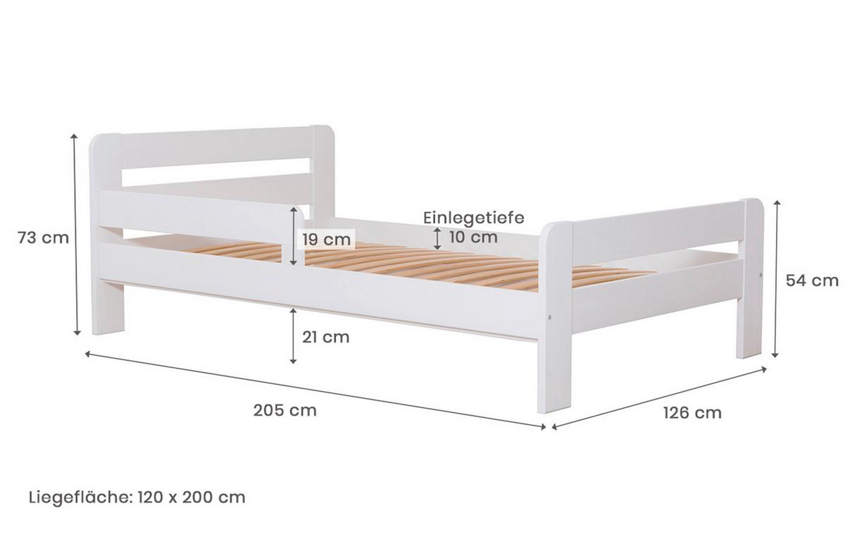 Bett Bennet mit Matratze ca. 120x200 cm Weiß - Weiß, MODERN, Holz/Textil (120/200cm) - MID.YOU
