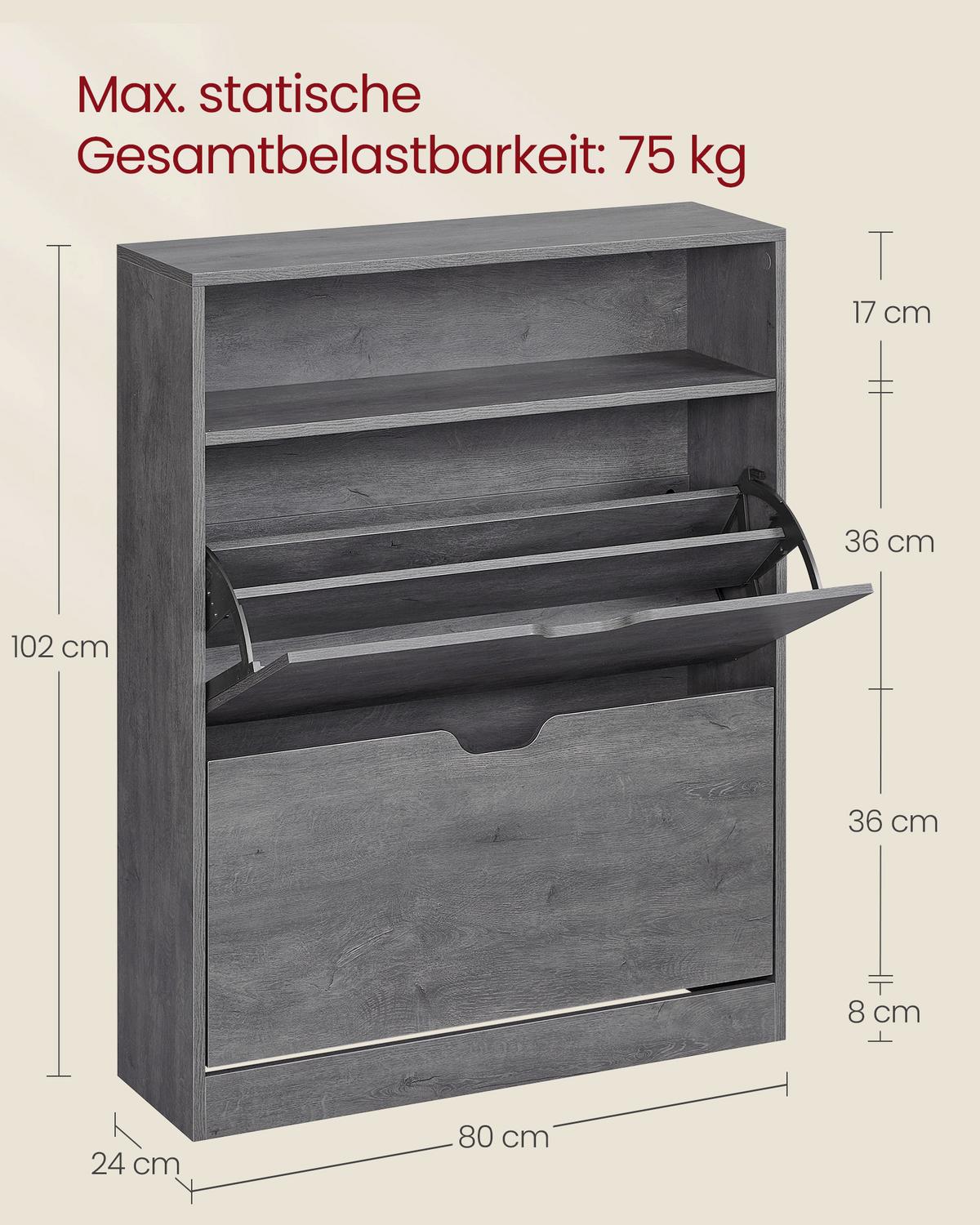 SCHUHKIPPER SHOE CABINET - Grau, MODERN, Holzwerkstoff (80/102/24cm) - MID.YOU