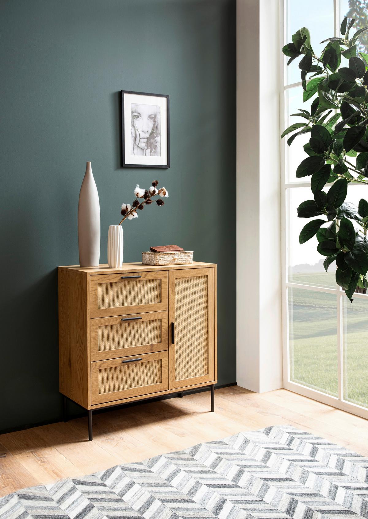 COMMODE WL6.877 - couleur de chêne/noir, Design, métal/matériau de bois (80/82/36cm) - MID.YOU