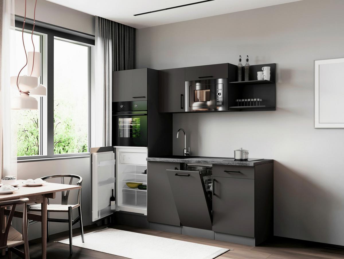 Küchenblock Oliver m. Geräten Grau - Grau, Trend, Holzwerkstoff/Metall (205cm) - Respekta