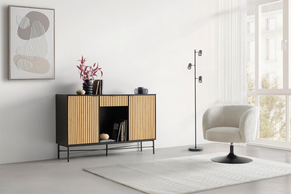 Tálalószekrény Madrid - natúr színű/fekete, Modern, faalapú anyag/fém (143/90/40cm) - Mömax