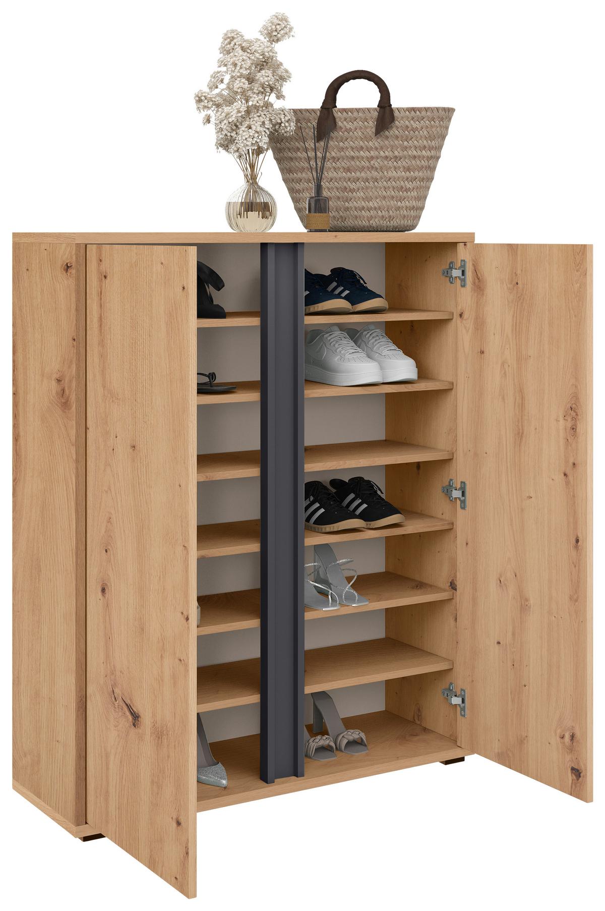 SZAFKA NA BUTY LIV - kolor dębowy/antracytowy, Modern, materiał drewnopochodny/tworzywo sztuczne (97,5/120/33,8cm) - Xora