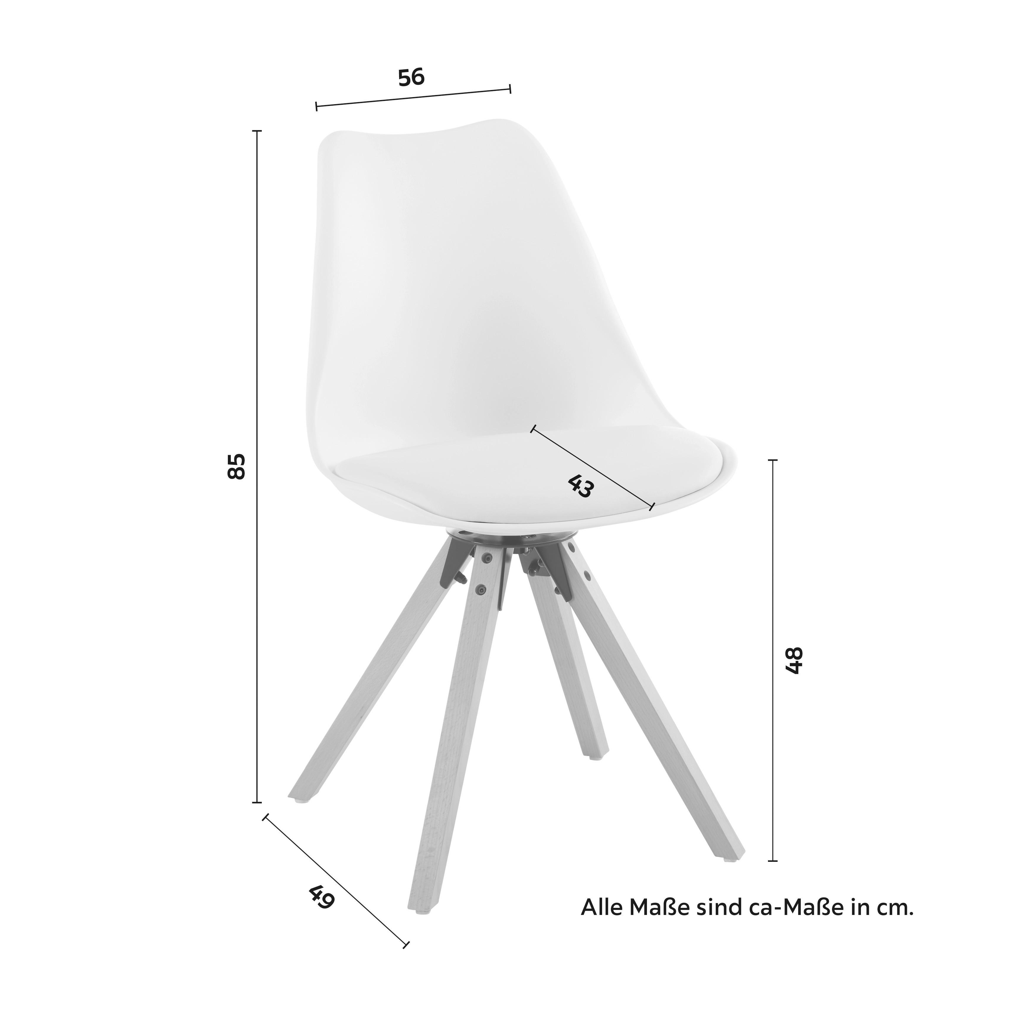 Stuhl "Ricky 2", drehbar, weiß, Echtholz Beine - Buchefarben/Weiß, MODERN, Holz/Kunststoff (56/85/49cm) - Bessagi Home