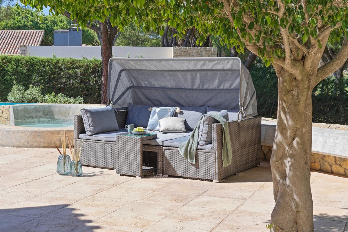 Lounge Garnitura Almeria, Siva, 5-Delni Set - siva, Moderno, kovina/umetna masa