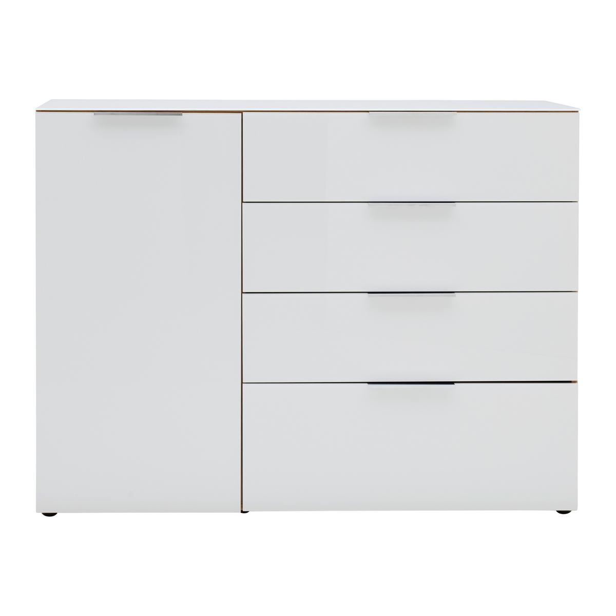 Sideboard Oakland in Weiß/Eichefarben - Chromfarben/Eichefarben, MODERN, Glas/Holzwerkstoff (134/102/42cm) - Premium Living