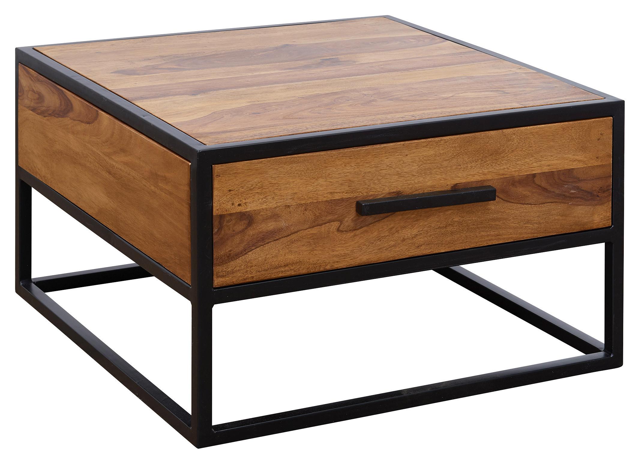 Couchtisch ca. 65x65 cm Sheesham - Sheeshamfarben/Schwarz, Design, Holz/Metall (65/65/38cm) - MID.YOU