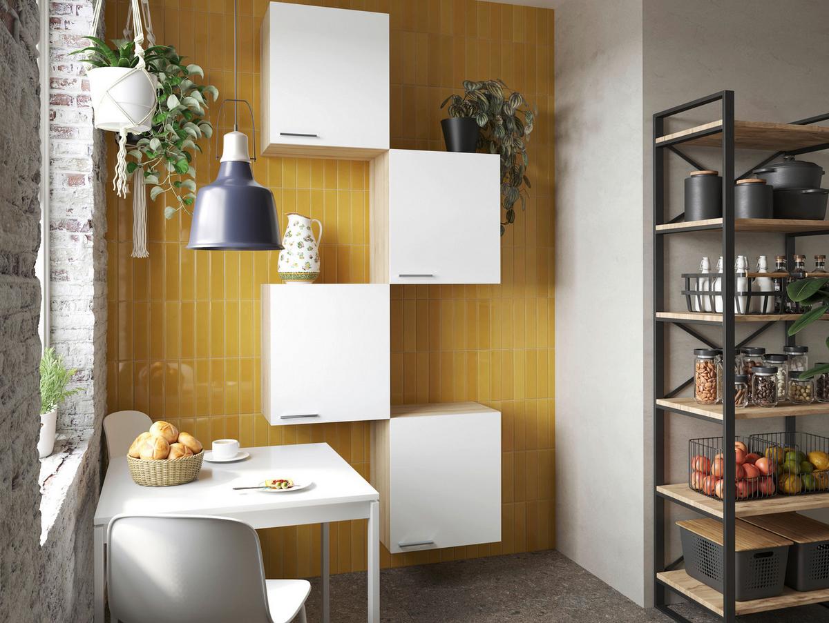 Set Kuhinjskih Zgornjih Omaric Merle, 4 Kos - srebrne barve/barve hrasta, Basics, kovina/leseni material (100/224,4/34,6cm) - Respekta