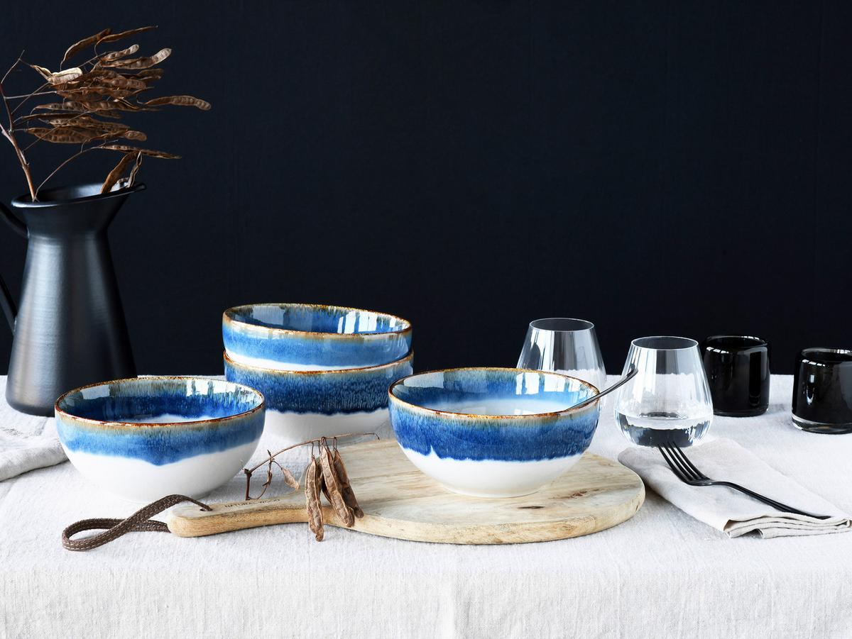 Set Posod Cascade Blue, 4-Delni - modra/bela, Design, keramika (17,5cm) - Creatable