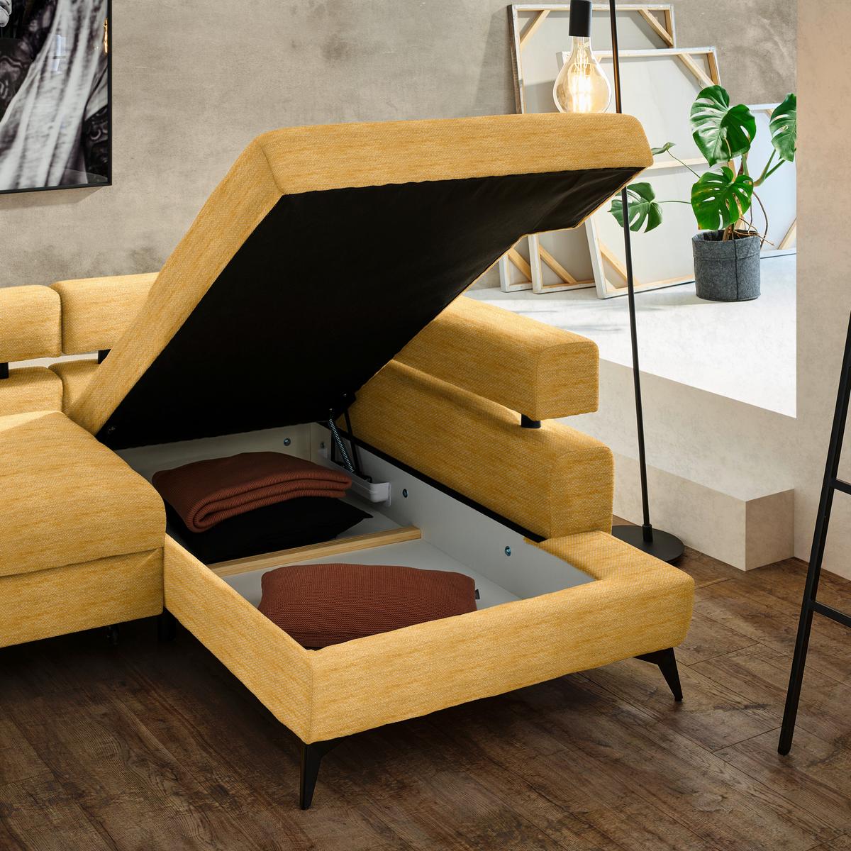 Kutna Garnitura Rosalie - curry žuta/crna, Konvencionalno, tekstil/metal (265/75-89/184cm) - Modern Living