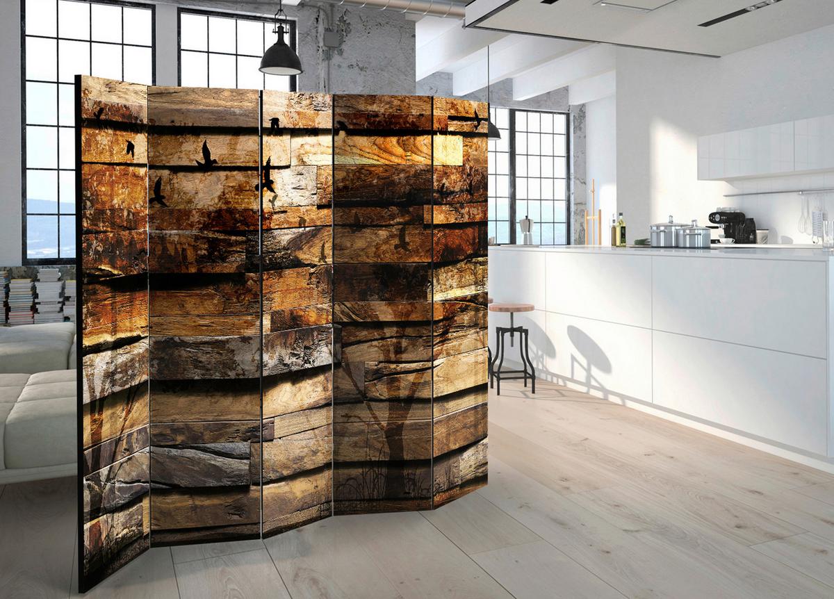 Paravan Reflection Of Nature I, 5-Delni, Dvostranski - črna/rjava, Basics, tekstil/les (225/172/3cm) - artgeist