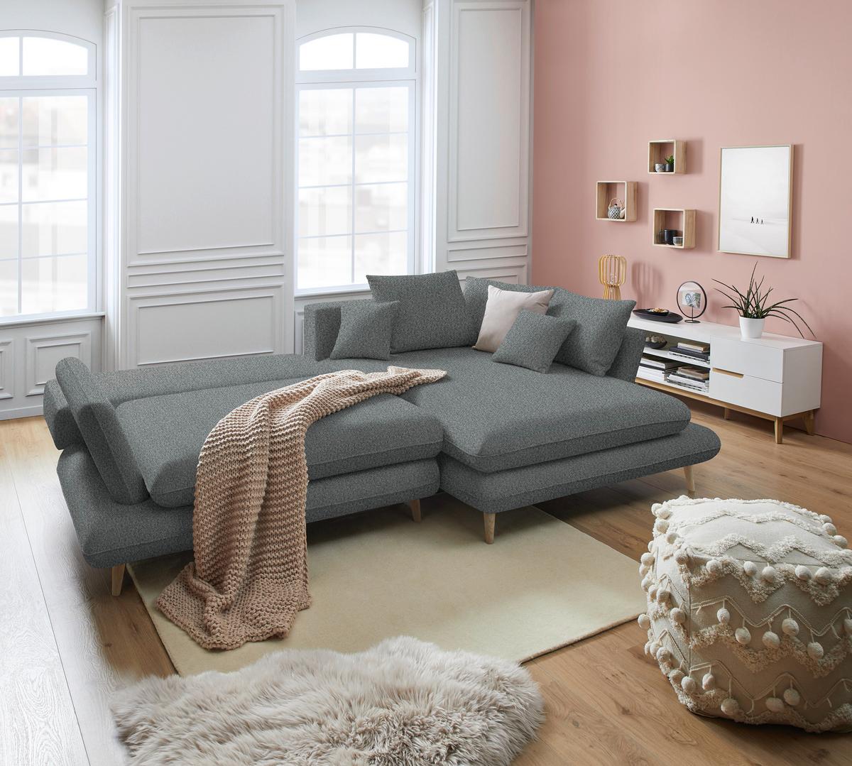 Ecksofa Monte Dunkelgrau - Dunkelgrau/Naturfarben, ROMANTIK / LANDHAUS, Holz/Textil (283/181cm) - Based