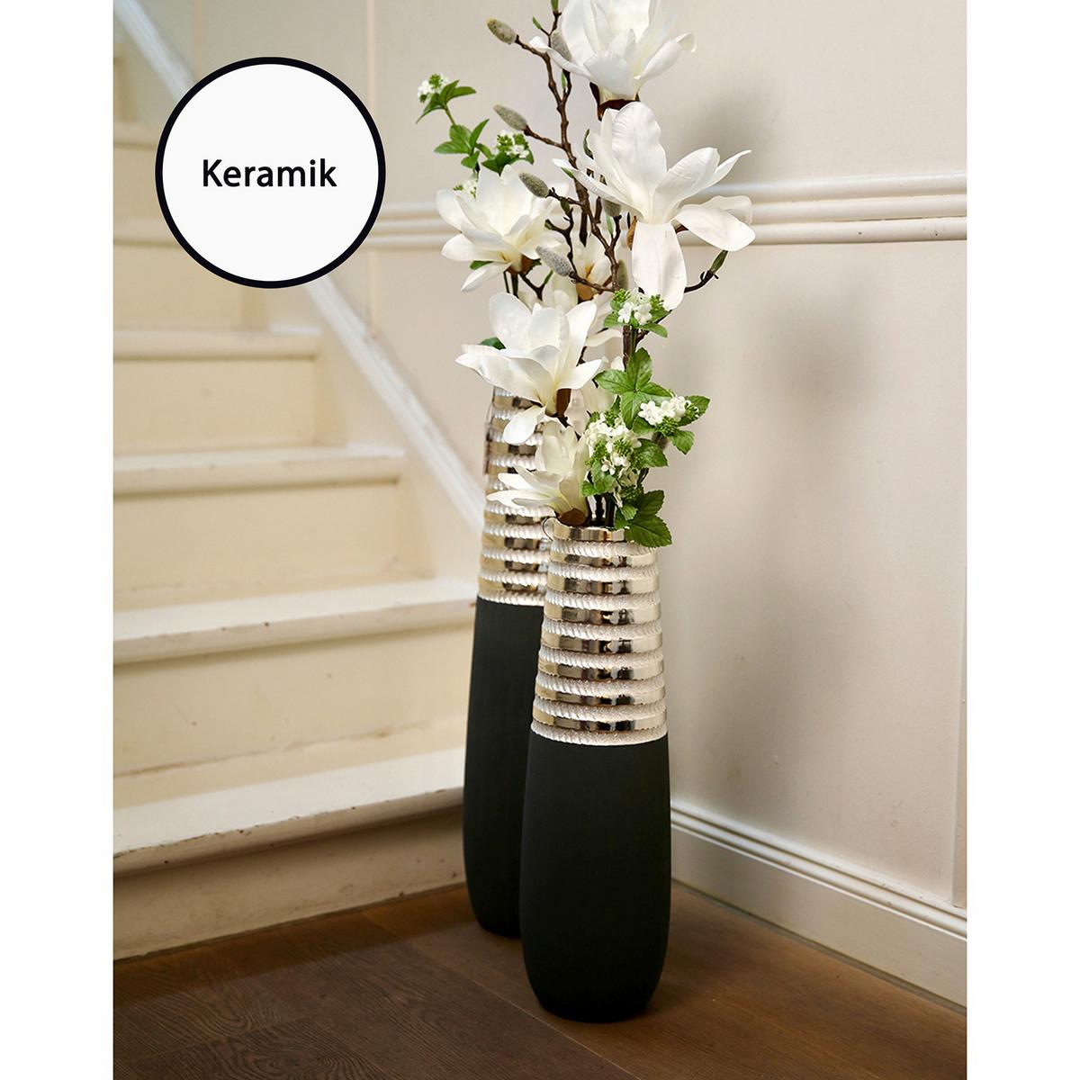 Bodenvase Grau/Silberfarben - Silberfarben/Grau, Basics, Keramik (15/65/15cm)