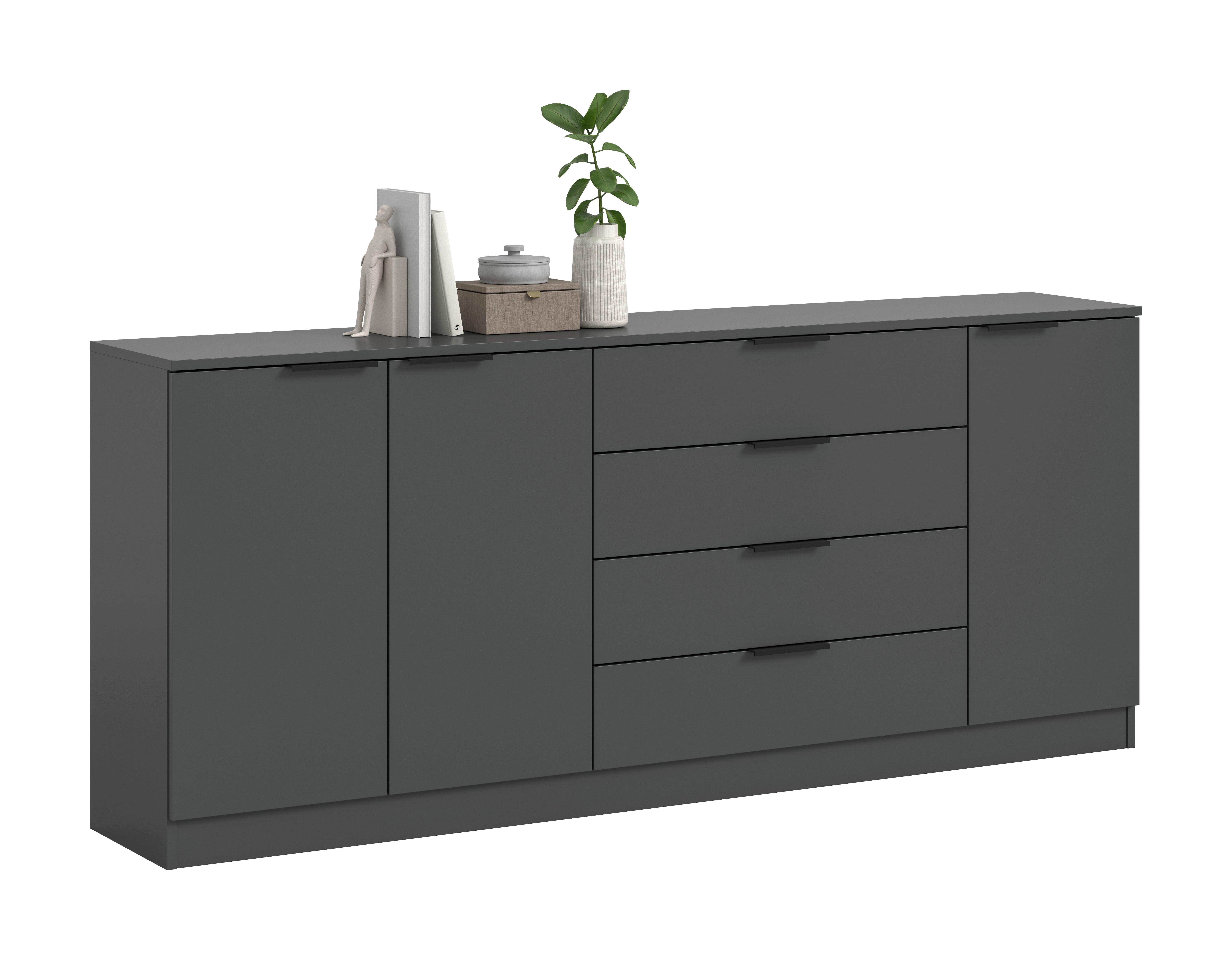 Kommode Kopenhagen Anthrazit - Anthrazit/Schwarz, Design, Holzwerkstoff/Kunststoff (185/79/35cm) - Livetastic