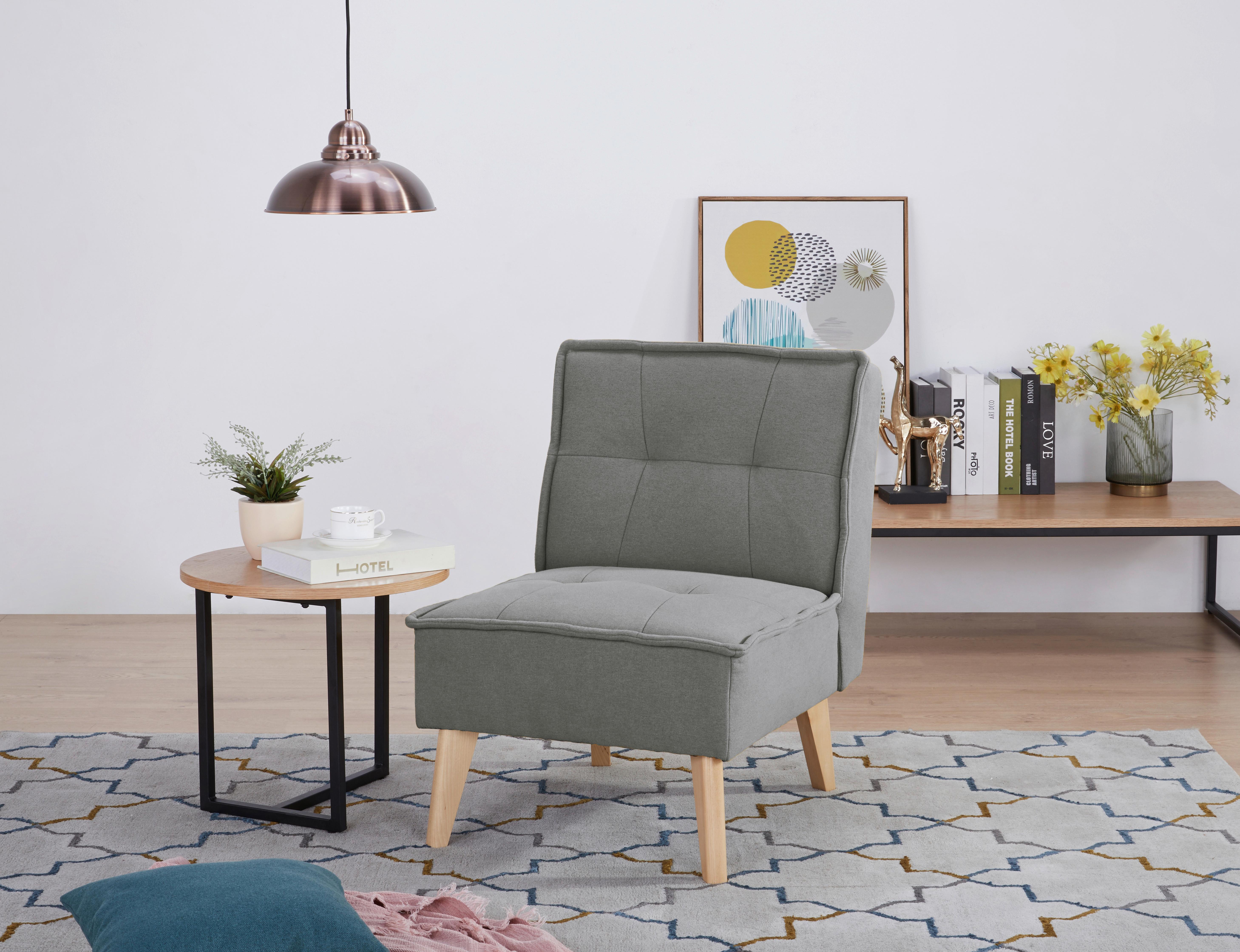 Fotelj Elba, Siva - siva/naravne barve, Basics, tekstil/les (60/78/75cm) - MID.YOU