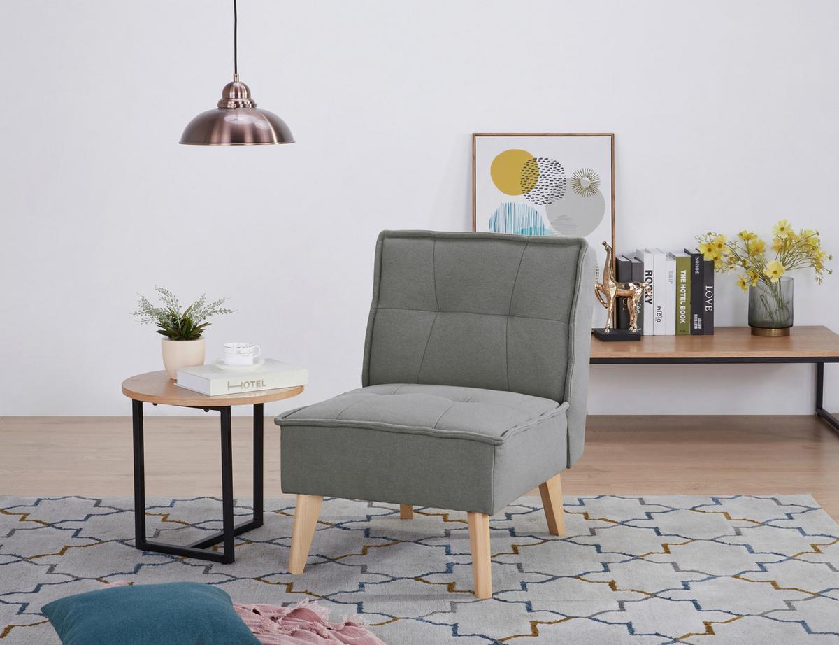 Fotelj Elba, Siva - siva/naravne barve, Basics, tekstil/les (60/78/75cm) - MID.YOU