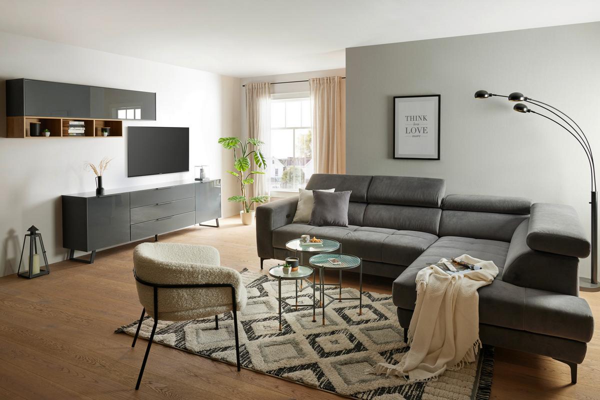 Comodă TV Max - antracit, Modern, sticlă/material pe bază de lemn (235/63/45cm) - Premium Living