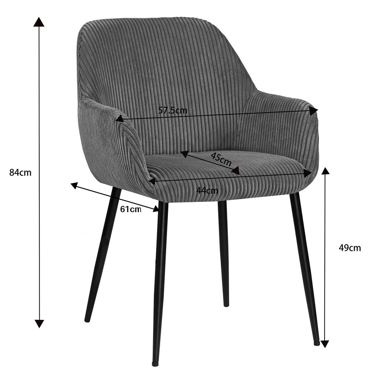 KRZESŁO Z PODŁOKIETNIKAMI JESSY - czarny/ciemnoszary, Design, metal/tkanina (57/85/60cm) - Xora