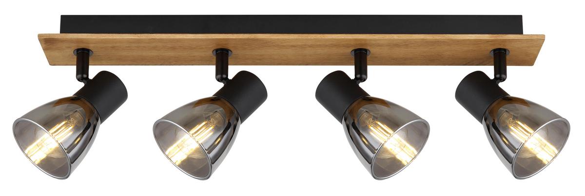 Strahler Claude in Schwarz max. 40 Watt - Dunkelbraun/Schwarz, Natur, Glas/Holz (50/7/15,5cm) - Globo