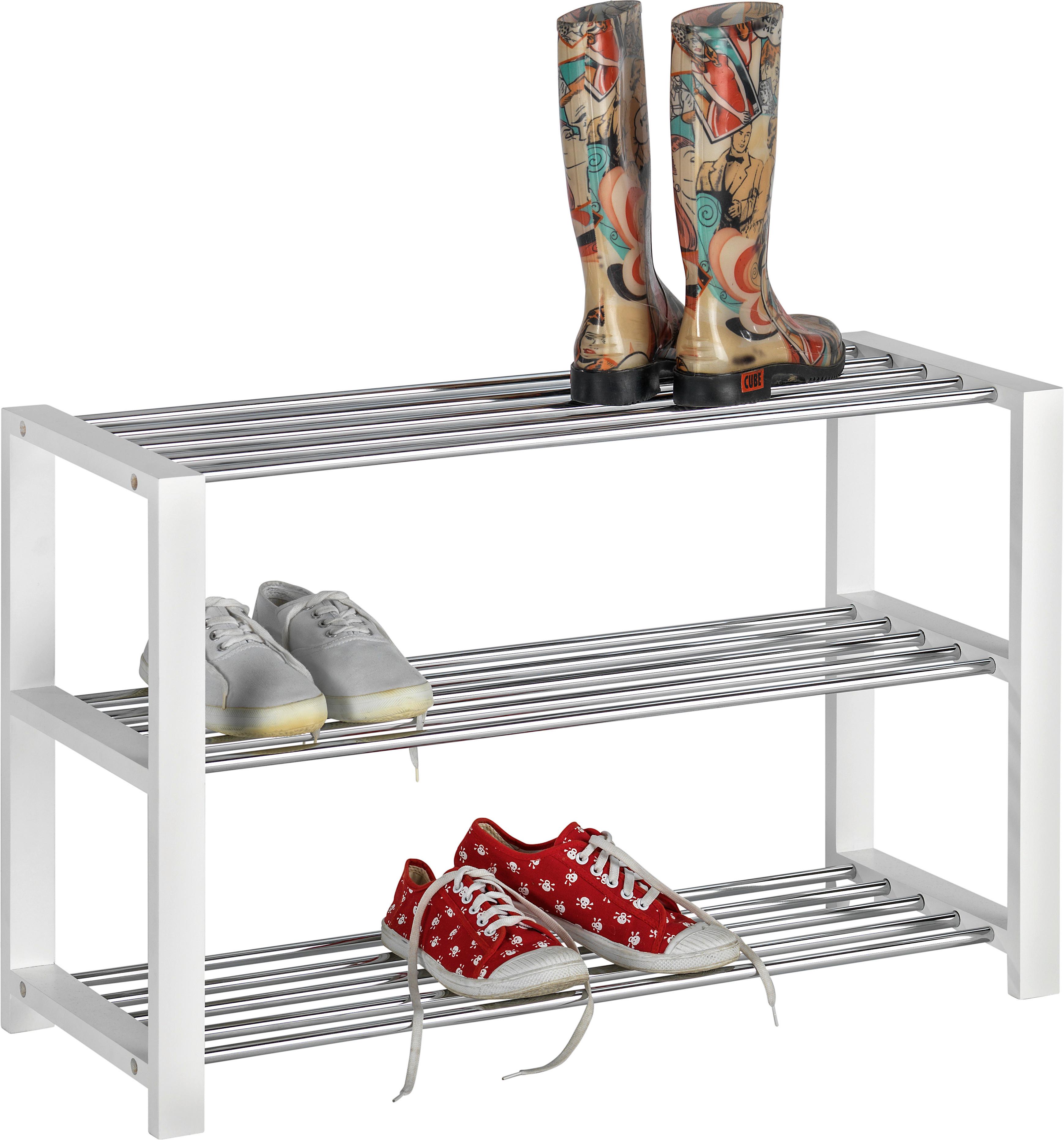 REGAŁ NA BUTY MARIELLA - biały/kolor chromowy, Design, materiał drewnopochodny/metal (80/50/30cm) - Carryhome