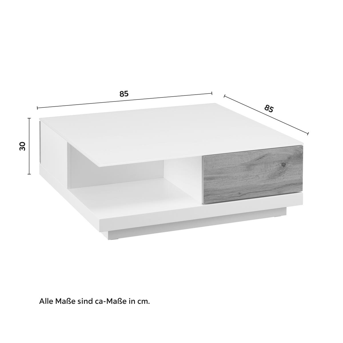 Couchtisch Nevio Weiß Eichefarben MDF mit Stauraum - Eichefarben/Weiß, MODERN, Glas (85/85/30cm) - Bessagi Home