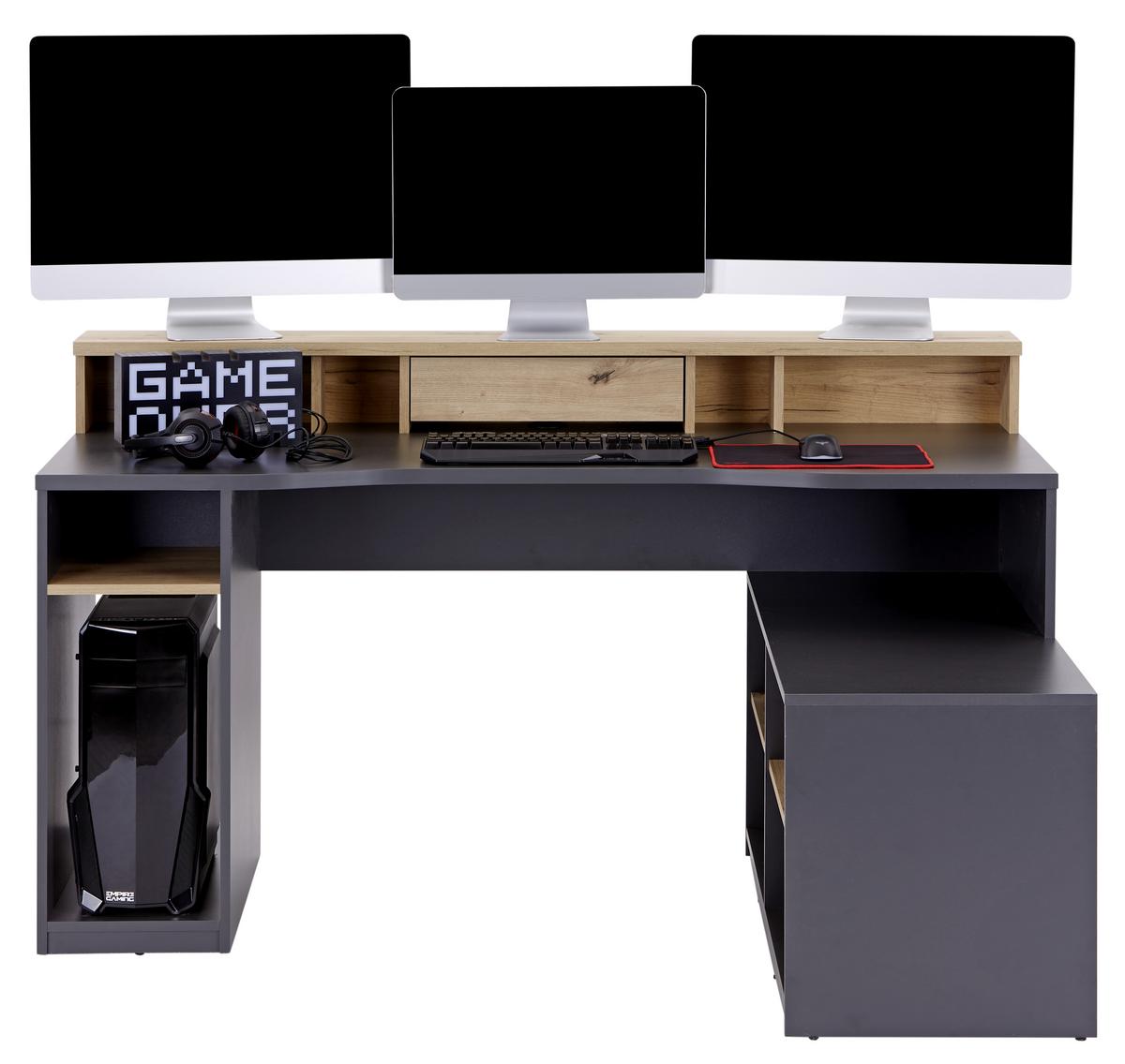 Masa de scris TEAMPLAYER - culoare lemn stejar/antracit, Modern, material pe bază de lemn (160/91,5/120cm) - Modern Living