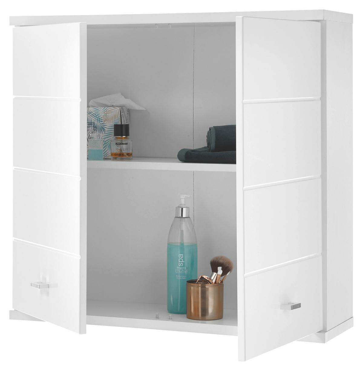 SZAFKA WISZĄCA POOL - biały wysoki połysk/kolor srebrny, Basics, materiał drewnopochodny/tworzywo sztuczne (76/71/23cm) - Livetastic