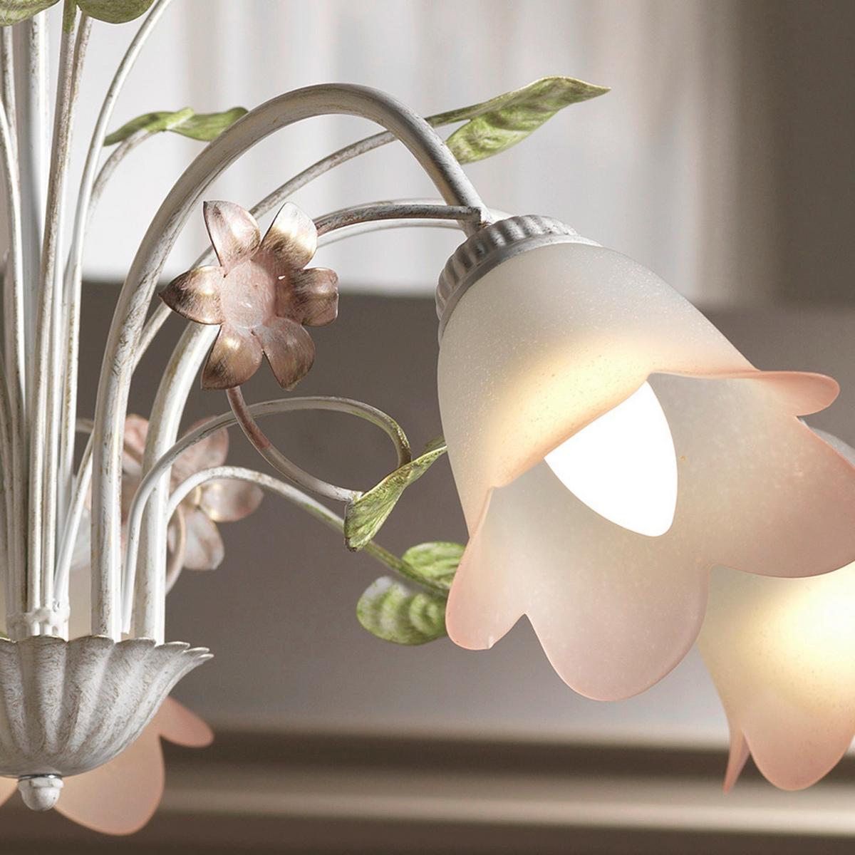 Kronleuchter Botton d'oro Weiß/Pink max. 6 Watt - Pink/Weiß, Natur, Glas/Metall (65/100cm)