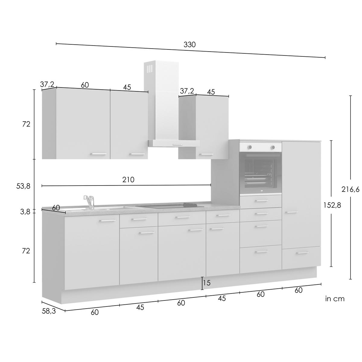 Küchenleerblock Senso Low o. Geräte Olivgrün - Eichefarben/Schwarz, MODERN, Holzwerkstoff/Metall (330cm) - Nobilia