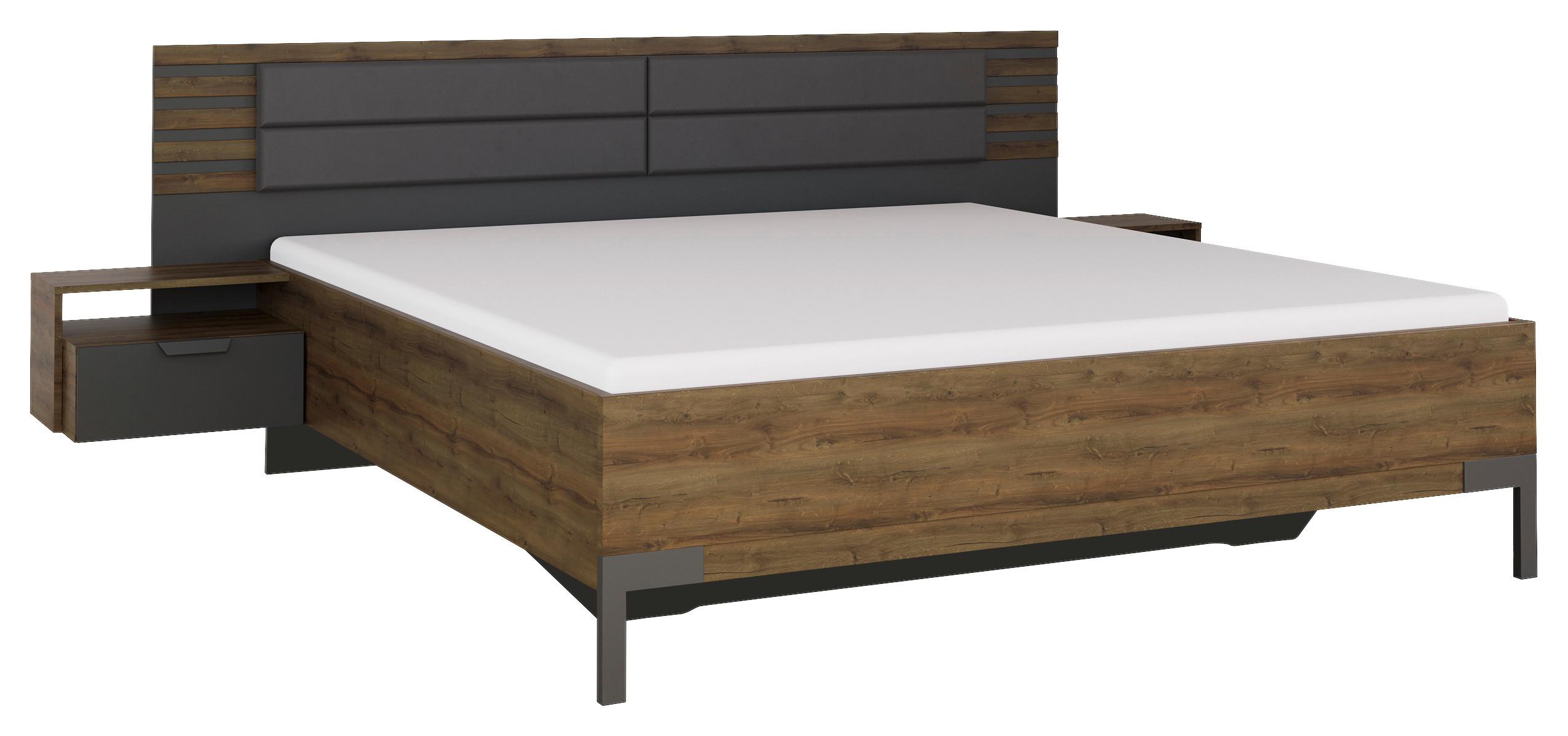 Bettanlage Barea ca. 180x200 cm Grau/Eiche dunkel - Eiche dunkel/Dunkelgrau, MODERN, Holzwerkstoff/Textil (180/200cm) - Rauch Möbel