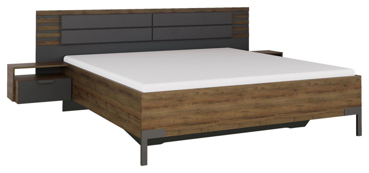 Bettanlage Barea ca. 180x200 cm Grau/Eiche dunkel - Eiche dunkel/Dunkelgrau, MODERN, Holzwerkstoff/Textil (180/200cm) - Rauch Möbel