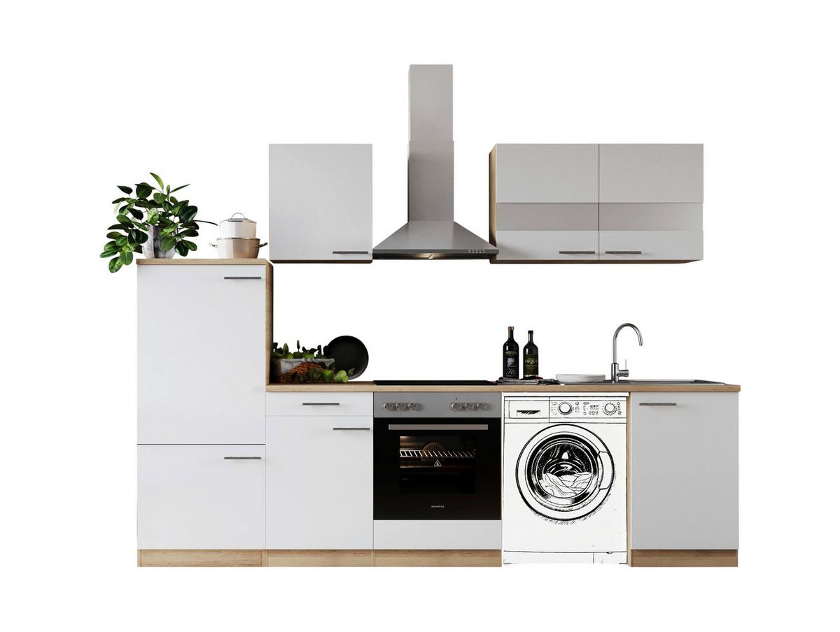 Kuhinjski Blok Z Aparati Merle, 280cm - barve nerjavečega jekla/barve hrasta, Basics, kovina/steklo (280cm) - Respekta