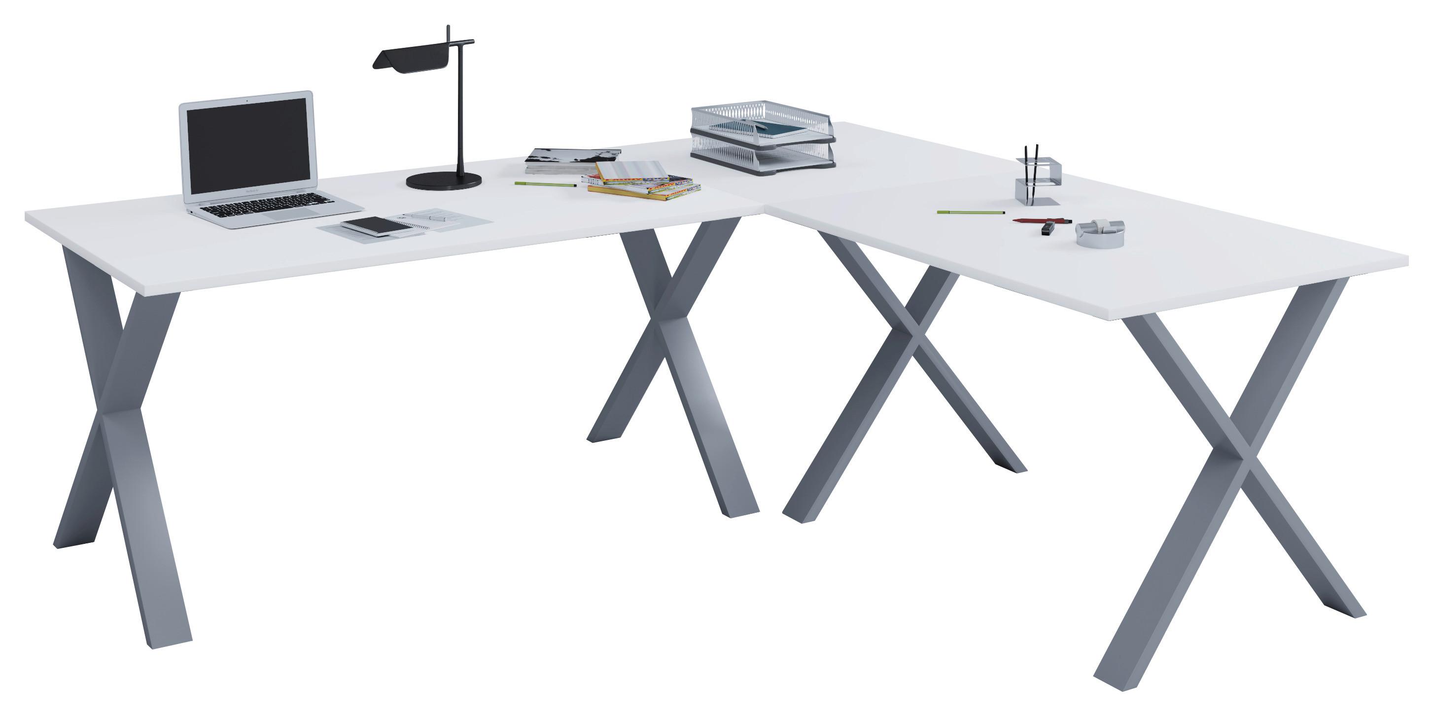 Eckschreibtisch Lona Weiß/Silberfarben - Silberfarben/Weiß, MODERN, Holzwerkstoff/Metall (160/130/76cm) - MID.YOU