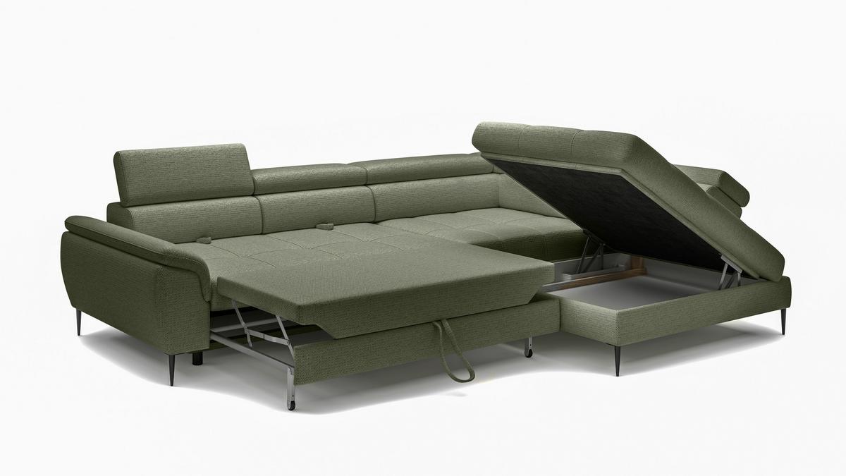 Kutna Garnitura Empoli L - maslinasto zelena/crna, Moderno, drvni materijal/tekstil (290/76,5-93,5/111cm) - Modern Living