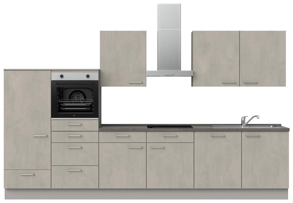 Küchenblock Riva Low m. Geräten Grau - Schieferfarben/Edelstahlfarben, MODERN, Holzwerkstoff/Metall (360cm) - Nobilia