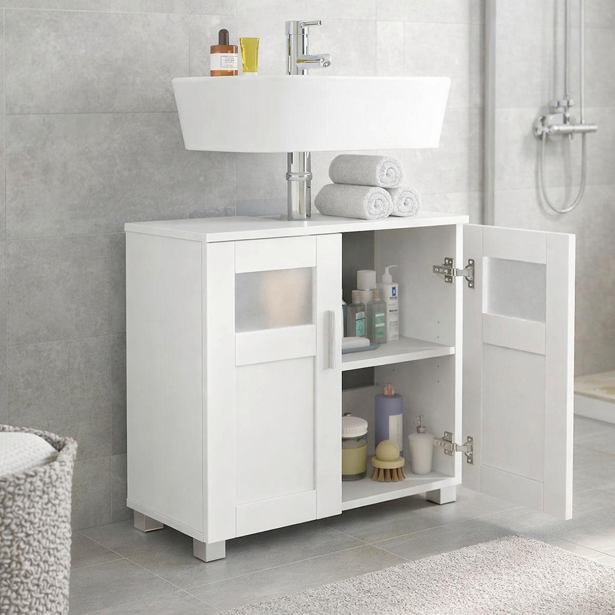 Waschbeckenunterschrank Nilari - Weiss/Silberfarben, Trend, Glas/Holzwerkstoff (60/60/29cm) - MID.YOU
