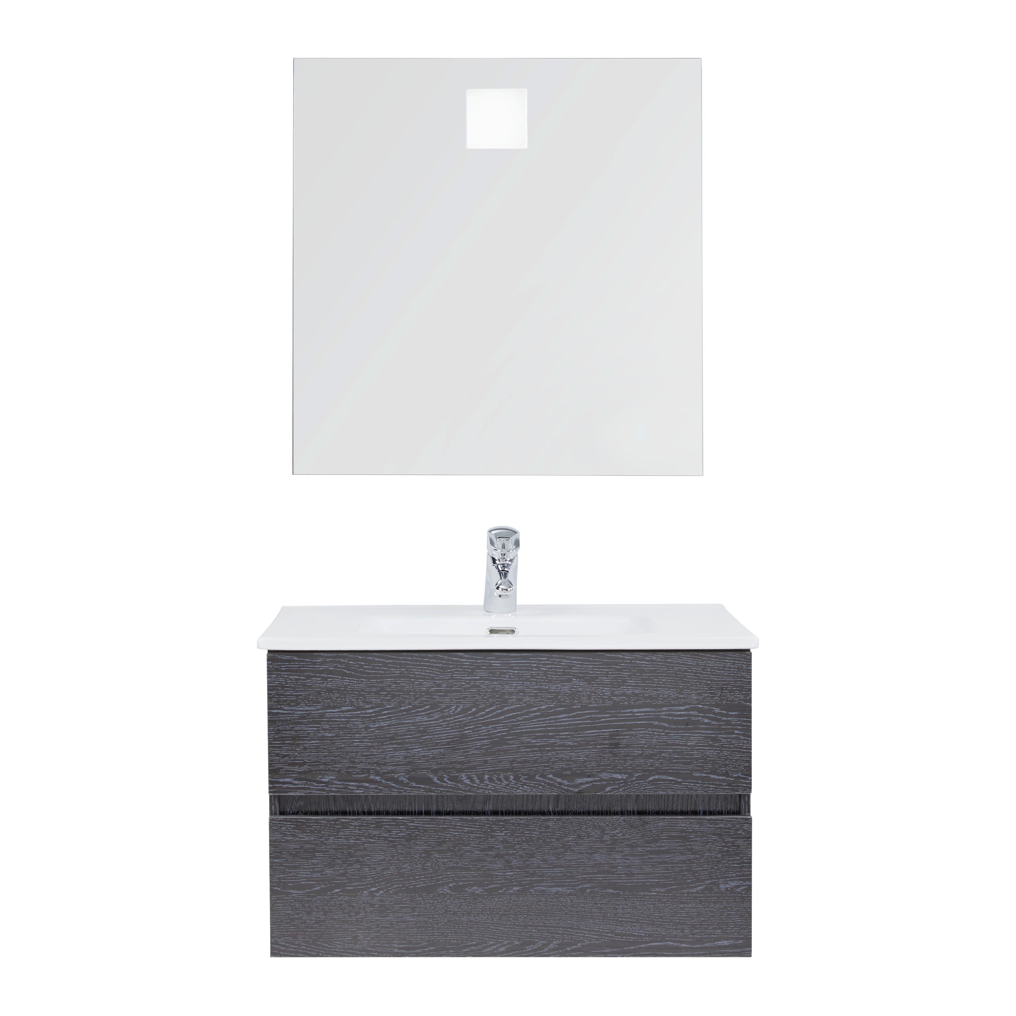 Moderna Kopalnica Matteo, Črna, Led - siva/bela, Moderno, steklo/leseni material (76/50/46,5cm) - Bessagi Home