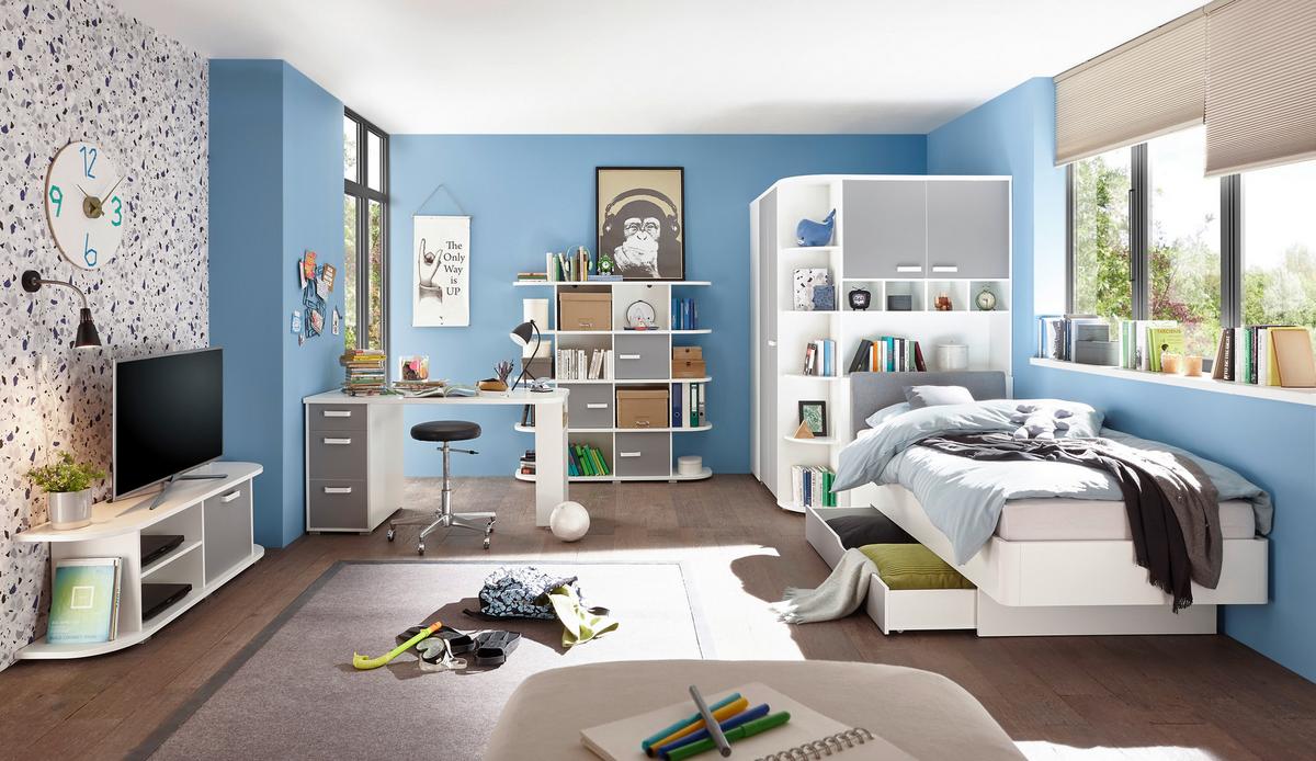 Regal in Grau/Weiss 'Yoris' - Weiss/Grau, Design, Holzwerkstoff/Kunststoff (141,6/141/38cm) - MID.YOU