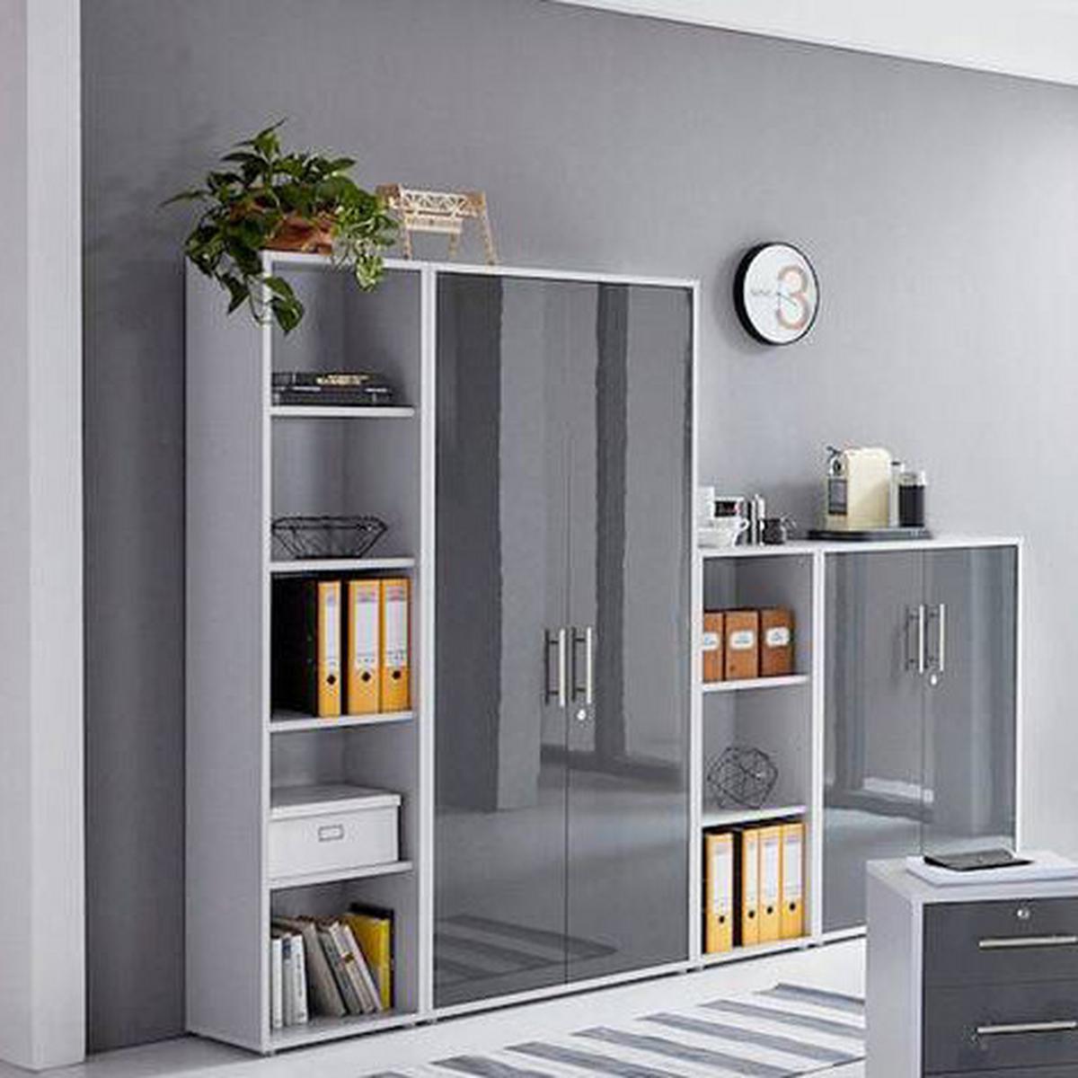 Aktenschrank Office Edition Sw Set 4 Grau - Anthrazit Hochglanz/Grau, MODERN, Holzwerkstoff (257/186/33cm) - MID.YOU