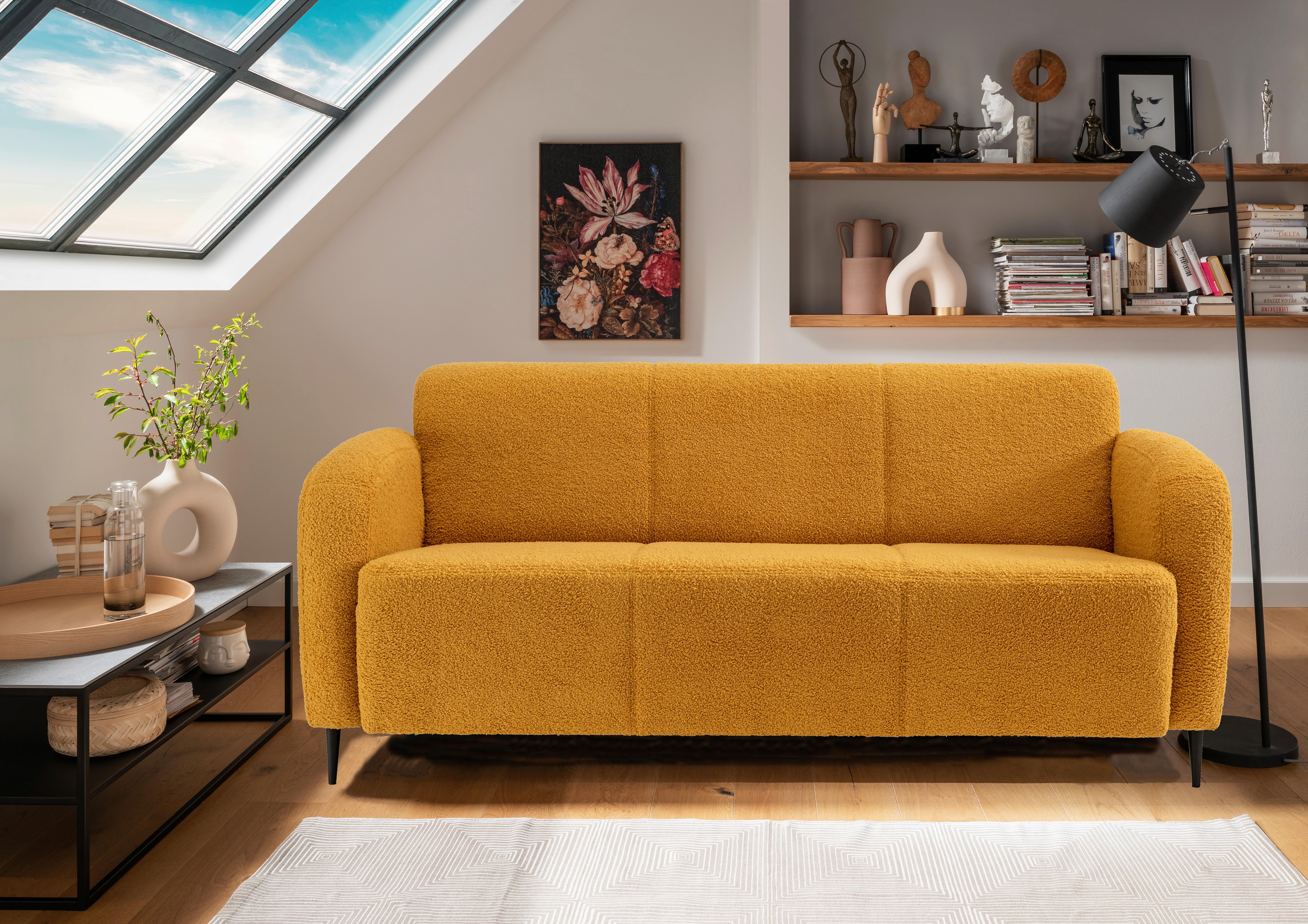 3-Sitzer-Sofa Marone Gelb Teddystoff - Gelb/Schwarz, MODERN, Textil/Metall (180/76/90cm) - Livetastic