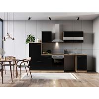 Küchenblock Merle m. Geräten Schwarz - Edelstahlfarben/Eichefarben, Basics, Glas/Holzwerkstoff (280cm) - Respekta