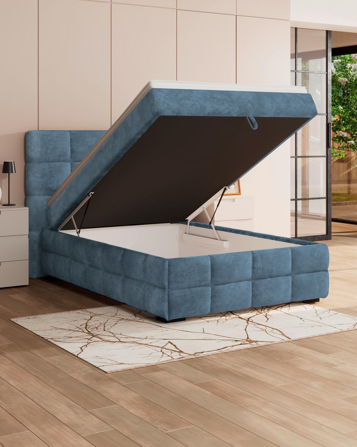 PAT BOX VEGA - albastru/alb, Trend, lemn/textil (120/200cm) - Modern Living