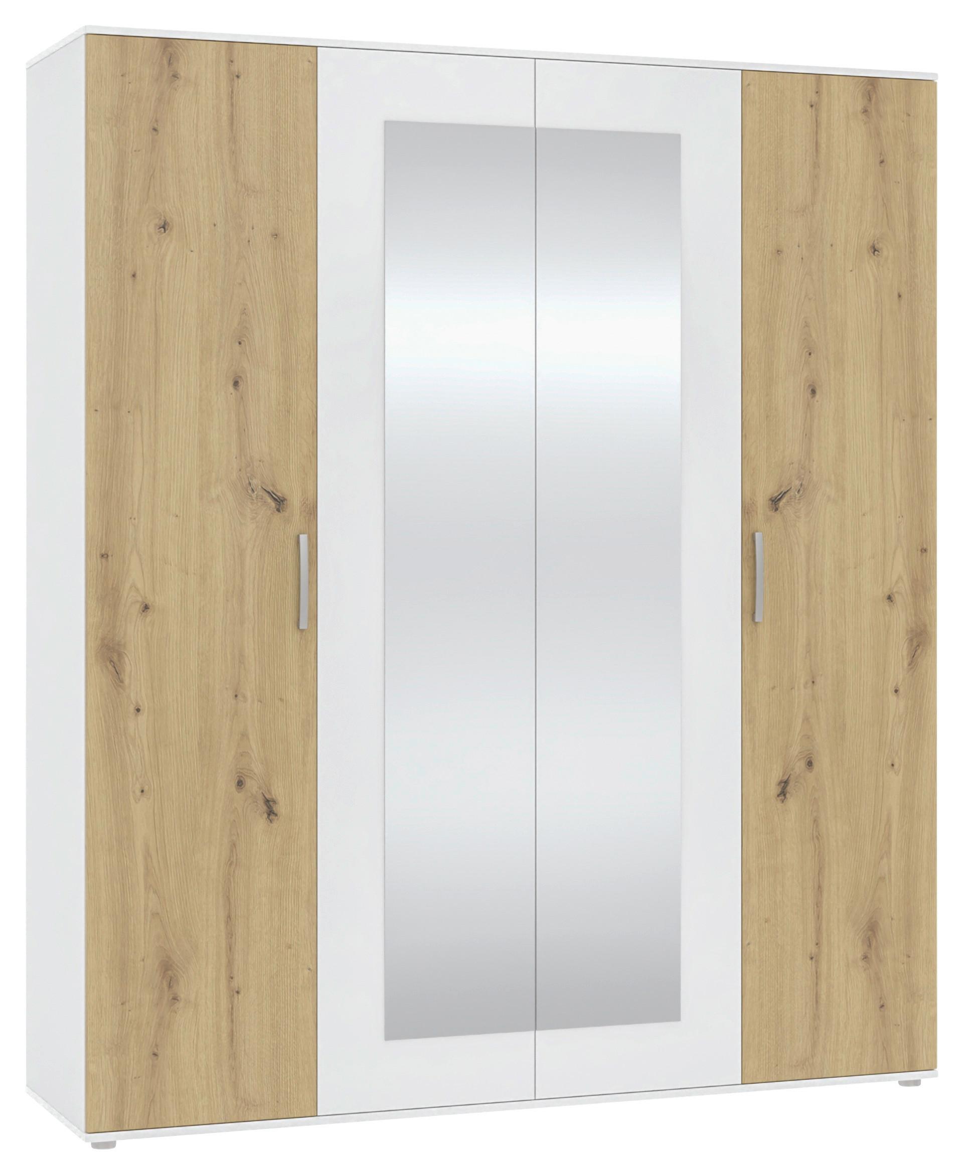Drehtürenschrank Jan Weiß/Eiche Artisan - Chromfarben/Eiche Artisan, KONVENTIONELL, Glas/Holzwerkstoff (180/210/52cm) - Mömax